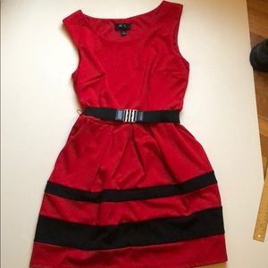 BCX Red and Black Striped A-Line Dress